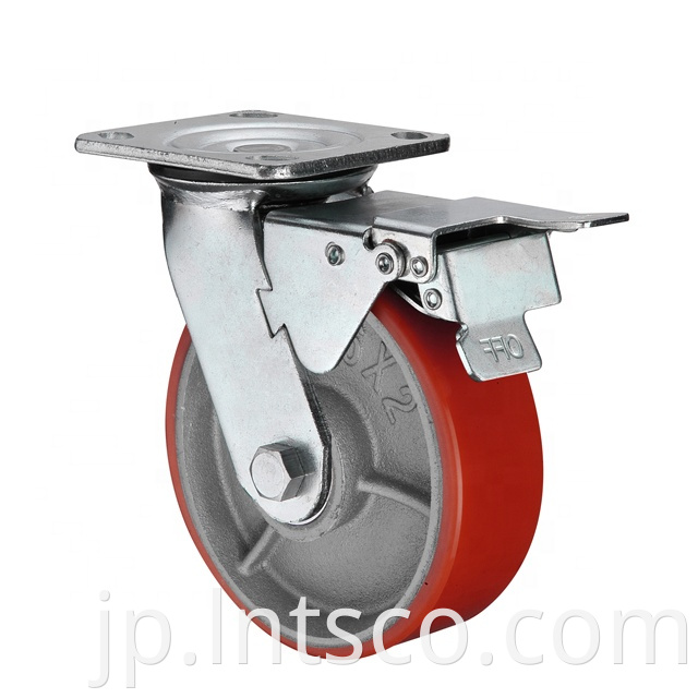  Heavy Duty PU on Iron Total Brake Casters